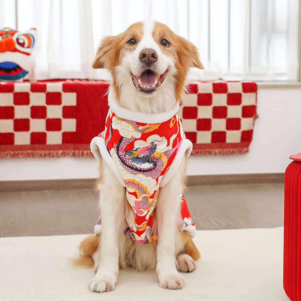 Famous brand Pet New Year Autumn Winter Fleece Cat Supplies Northeast Coat Big Flower Teddy Corgi Fund Fur Dog Clothes pupakaIK