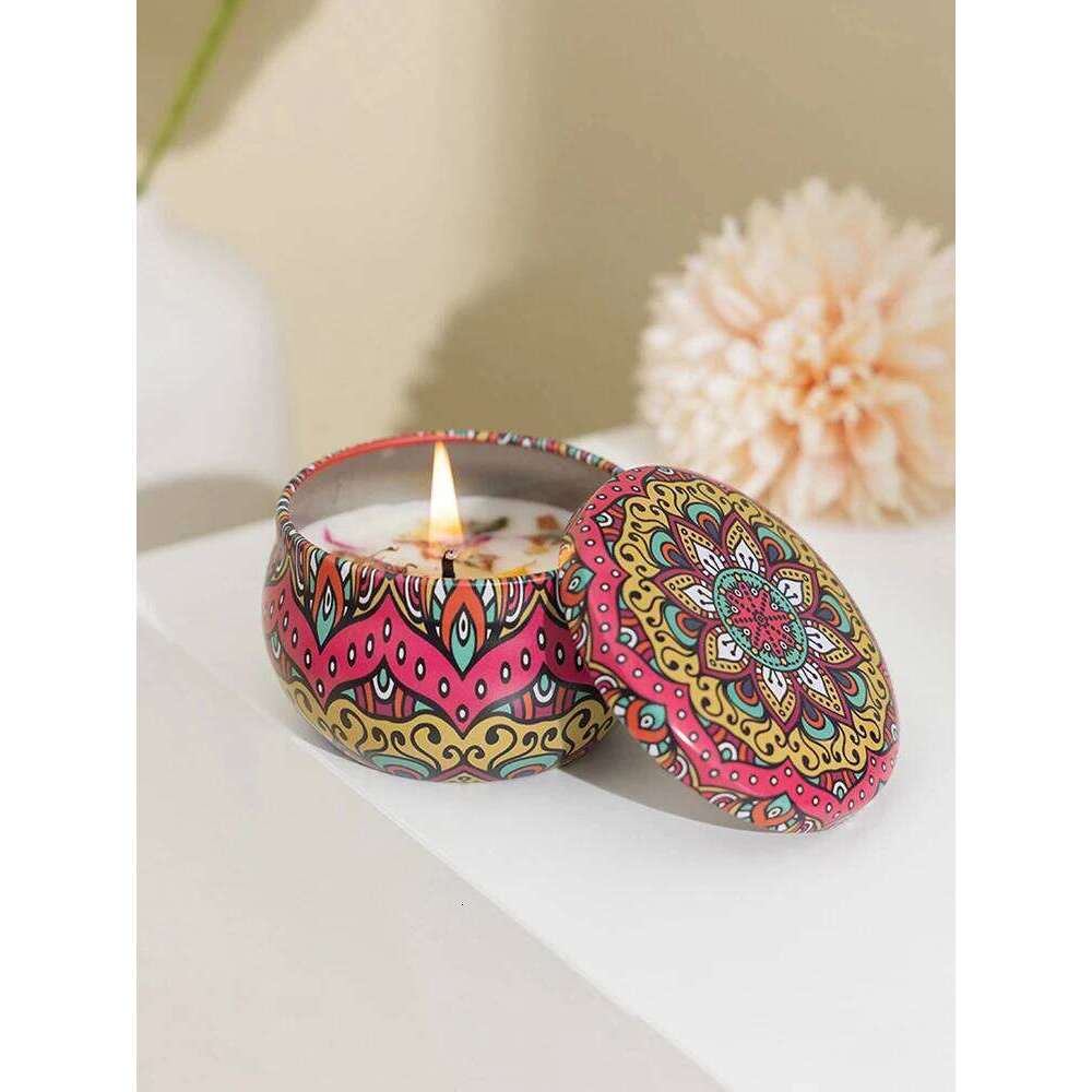 1pc Handmade DIY Jarred Scented Candle, Home Bedroom Air Freshener Ornament, Ethnic Series, Plant Fragrance W260303