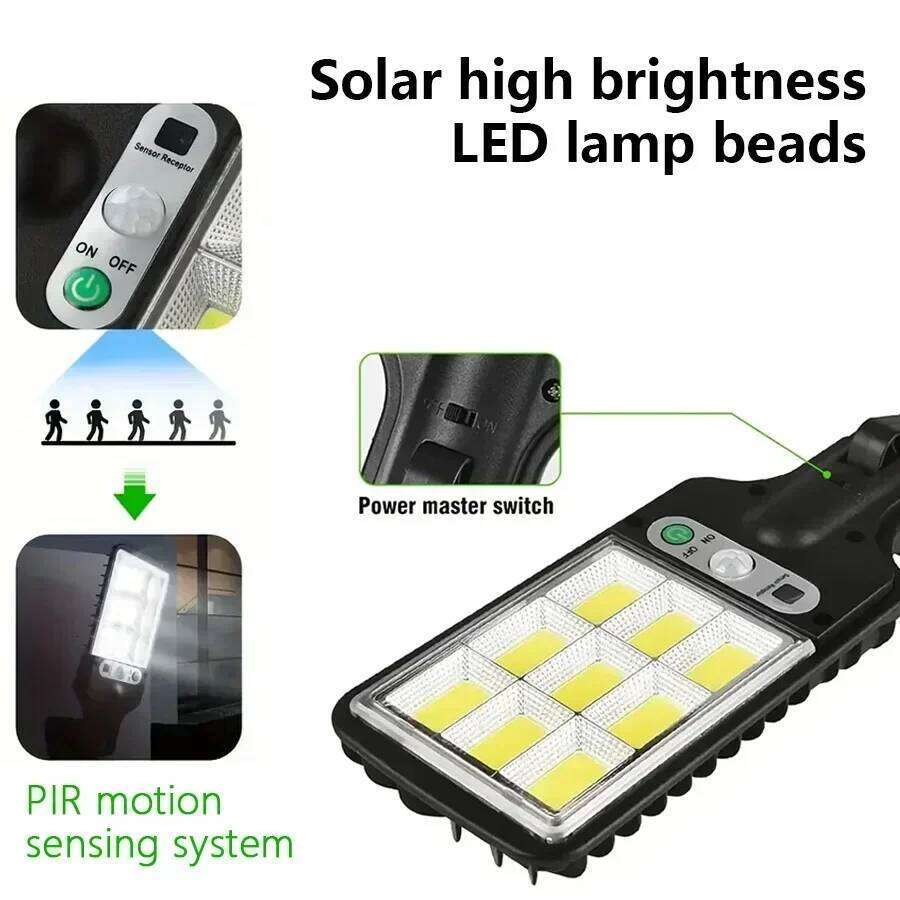 Outdoor Light with Motion Sensor Remote Control Solar Powered Street Lamp COB LED Security Lights Waterproof for Garden S260302