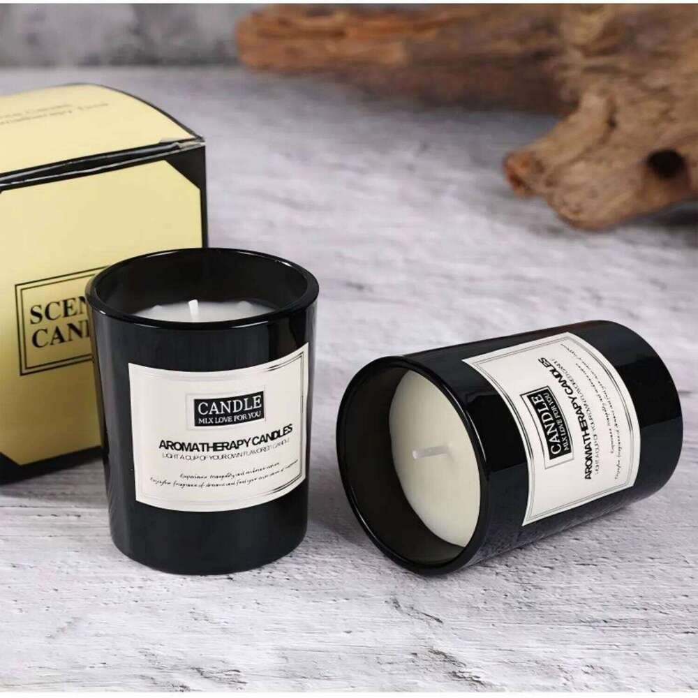 1pc Trendy Smokeless Scented - Matte Black Glass Cup, Cozy Home Office Decor Essential Aromatic Candle W260303