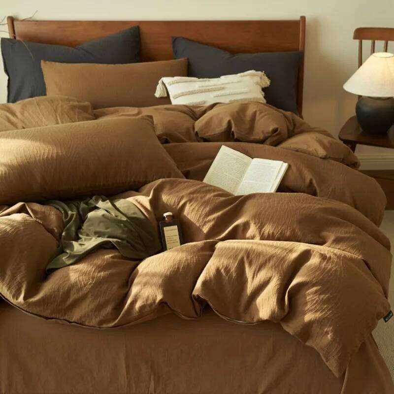 Pure three-layer yarn four-piece set 100 cotton bedding simple quilt cover sheet three-piece bed hat W260302