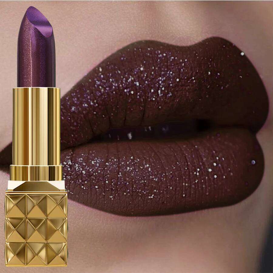 1pc Sexy Glitter Shiny Red Lipstick Pearlescent Tint, Long Lasting Senior Matte Lip Makeup Gifts for Women Metallic lip H260302