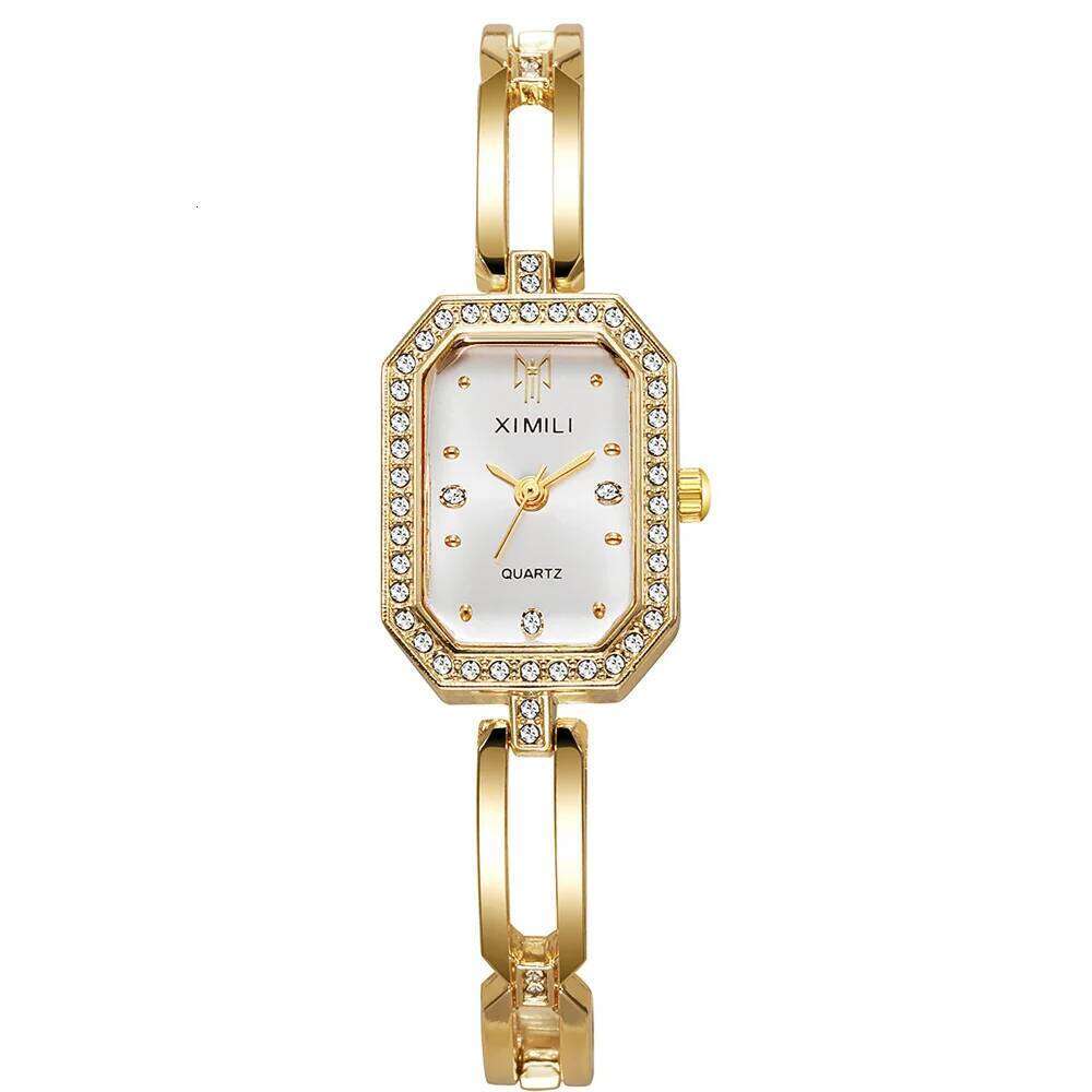Ladies Fashion And Simple Diamond-Encrusted British Watch Casual Stainless Steel Gold Bracelet Women's Dress Gift Wristwatch XJ260303