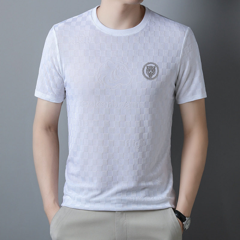 Luxury Brand Designer Clothes Ice Silk Round-Neck T-Shirt For Men New Summer Style Fashionable For Young And Middle-Aged Men Semi-Solid Color Breathab
