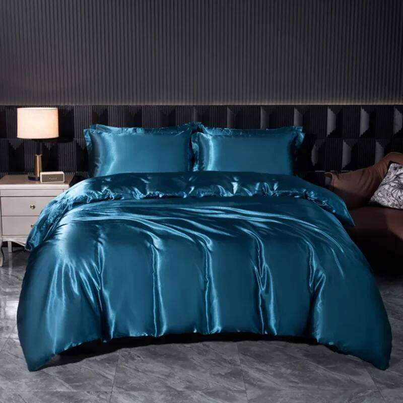 Solid Silk Bedding Set with Duvet Cover Bed Sheet Pillowcases Luxury Satin Single Double Bedsheet King Queen Twin Size W260302 W260302