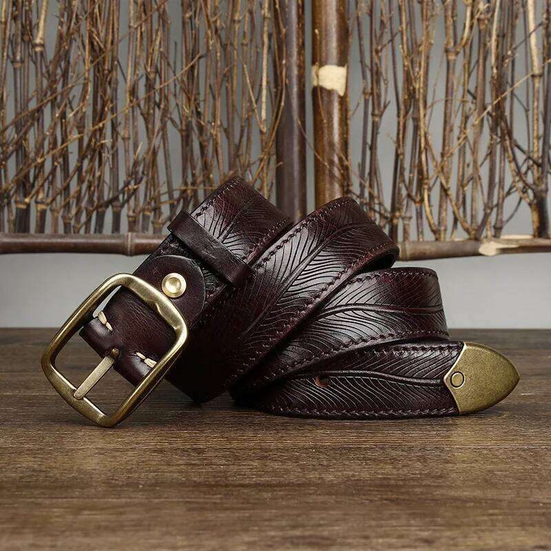 3.8CM wide thick double-sided vegetable tanned top layer cowhide copper needle buckle men's genuine leather full grain belt S260228