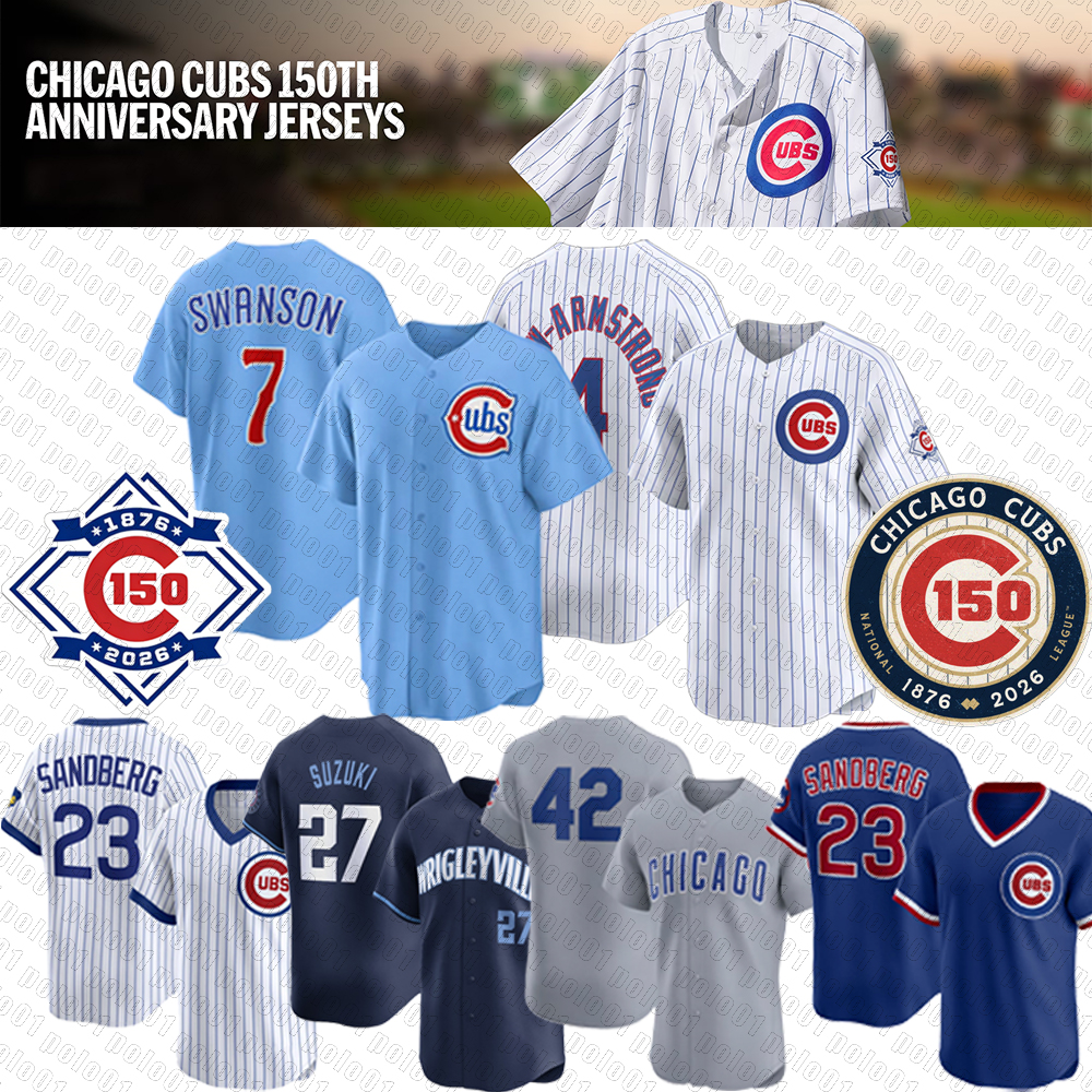 150th Anniversary Cubs Baseball Jersey Pete Crow-Armstrong Dansby Swanson Kyle Tucker Nico Hoerner Ian Happ Seiya Suzuki Ryne Sandberg Ryan Pressly Jerseys