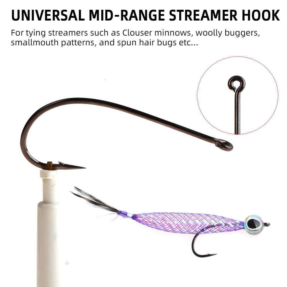 Vampfly 50pcs #2-#16 High Carbon Steel Streamer Tying Hook for Squid Minnow Tube Fly Woolly Buggers Trout Bass Z260228