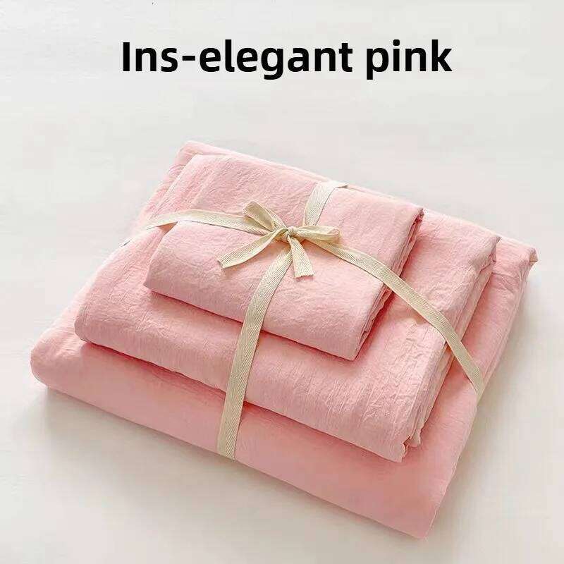 A-class washed cotton four piece solid color linen with bed sheet, down duvet cover, pillowcase, bedding set W260302 W260302