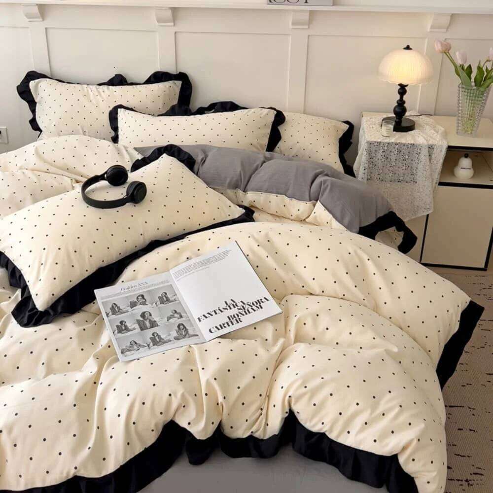 French New Class A Bed Four-piece Comforter Washed Cotton Four-season Skin Friendly Quilt Cover Three-piece Bedding Set W260302