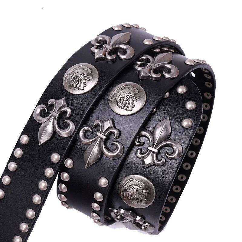 NEW Genuine Leather Heavy Metal Rivet Punk Belts For Rock Stud Cowboy Men Ceinture Homme Waist Belt Cinturon Mujer S260228