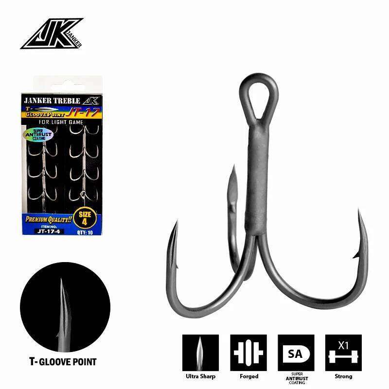 JK JT-17 Gray Color Treble T-Groove 1X Jig Triple Fishing Hook Super Antirust Tee Hooks For Light Spoon Z260228