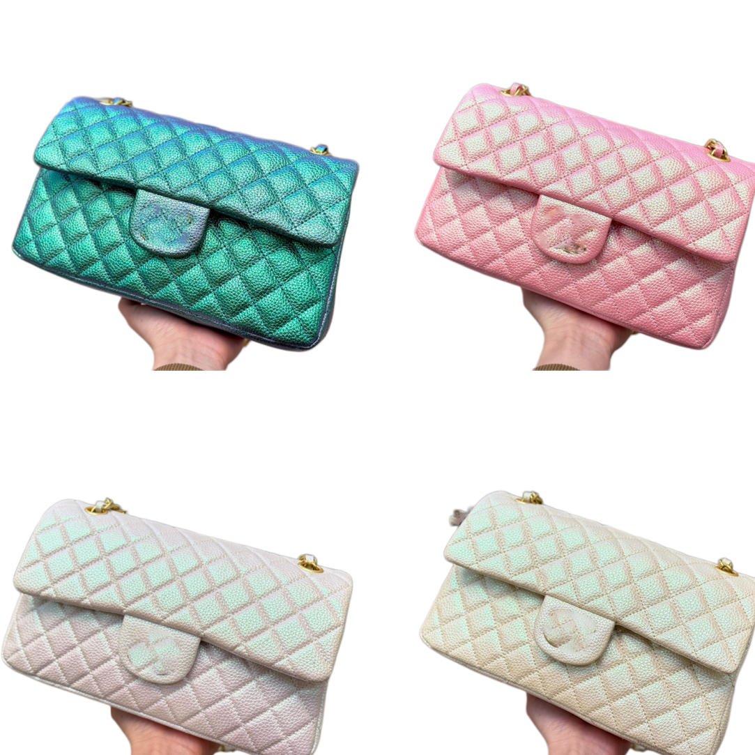 26Luxury handbag, designer women's bag, iridescent caviar texture chain bag, women's handbag, crossbody bag, handbag, shoulder bag, armpit bag 25