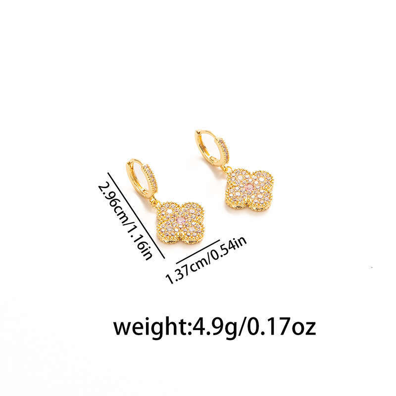 Inlaid Zirconia Ins-style OL Light Luxury High-end Exquisite Four-leaf Clover Earrings For Women