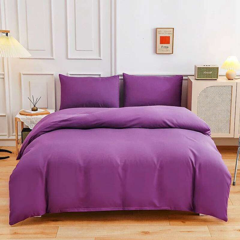 4Pcs Skin Friendly and Brushed Duvet Set, Solid Brown Purple Quilt Cover with Sheet Pillowcases, Luxury Hotel Bedding Set W260302