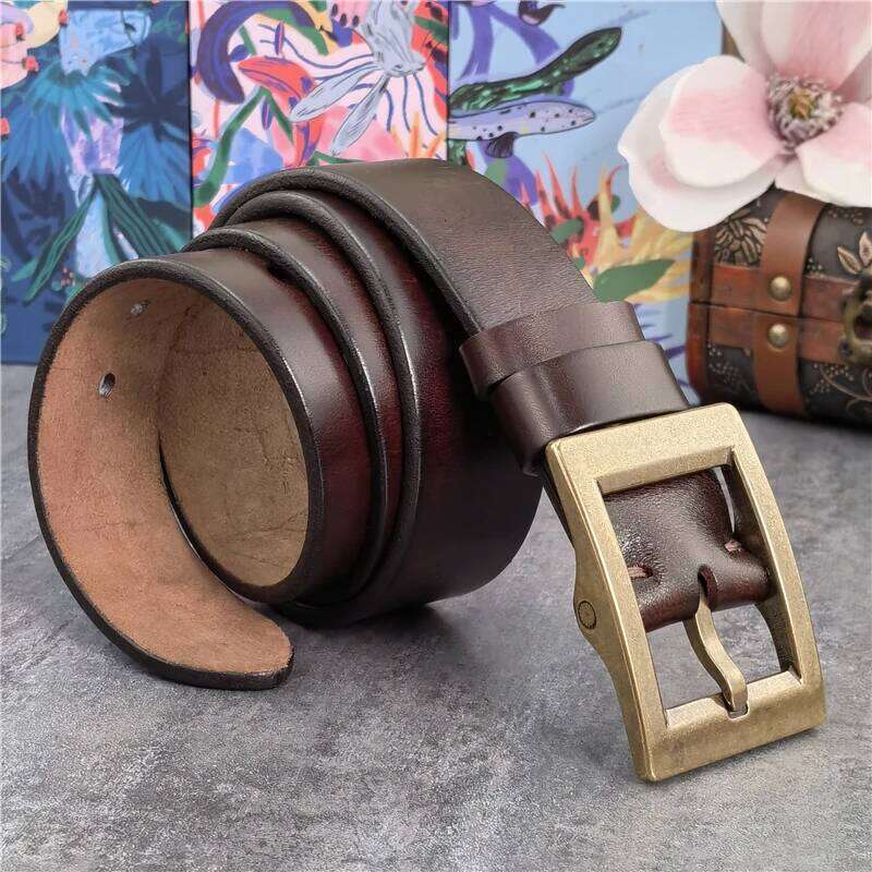 Vintage Heavy Solid Brass Buckle Genuine Luxury Ceinture Leather For Men Waist Male Belt Wide MBT0613 S260228