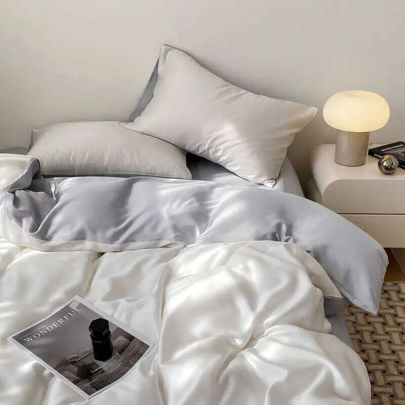 Bedding Luxury Ice Four Piece Set, Washed Silk Bed Sheet and Quilt Cover Set Summer Cool Feeling Soft Smooth W260302