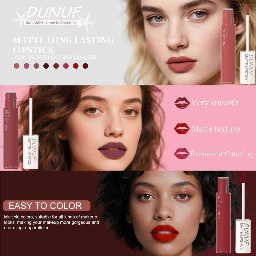 Long-Lasting Lip Gloss Lipstick 8pcs/set: Matte Non-Stick Cup Waterproof Nude Deep Red Mauve Christmas And Valentine's Day Gifts H260302