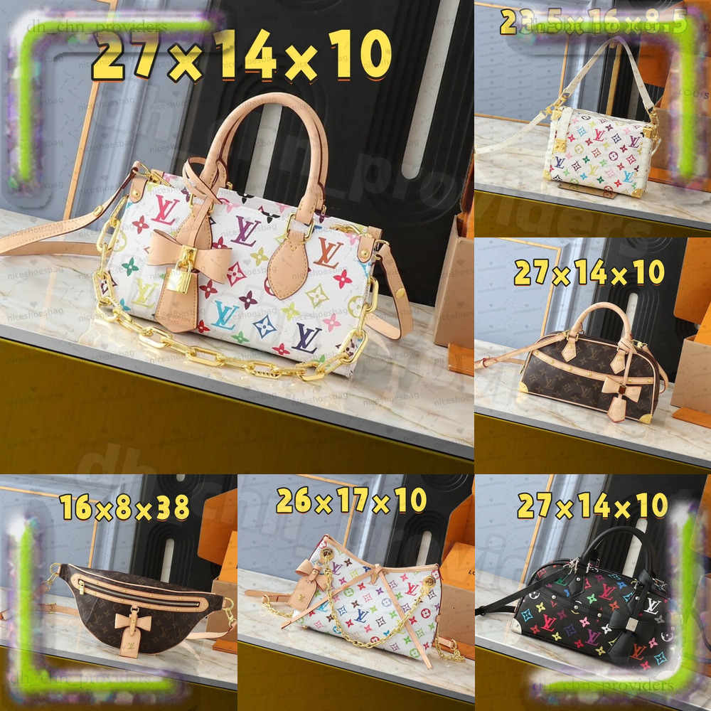 Lvsity Classic multicolor rainbow bag Nano Designer Shopping Bags Tote Card Shoulder Wallet Crossbody Bag Monogram Coated Canvas Rainbow Hues Bow Padlock 45