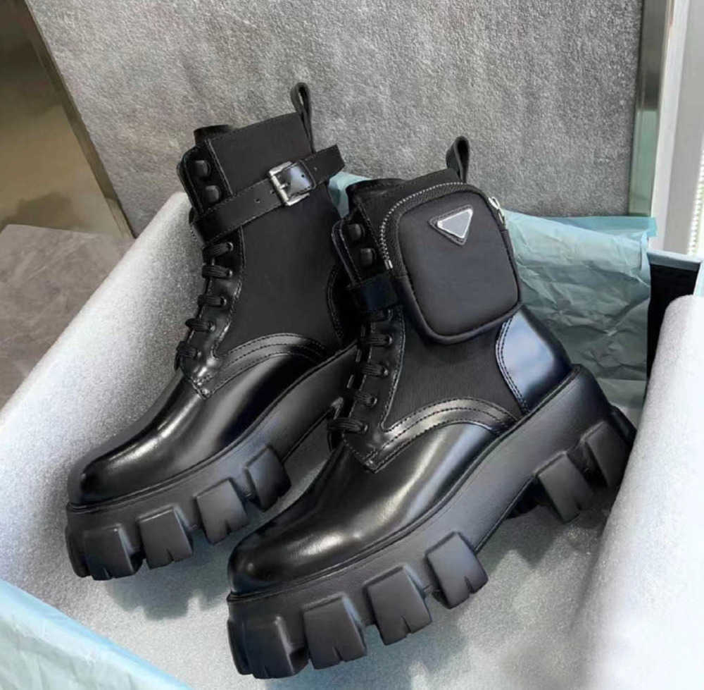 Designer Boots Men Women Luxury Brand Monolith shiny Detachable Nylon Pouch Combat Shoes nylon Hailf Outdoor Thick Bottom Midlength Boot FJHFJ