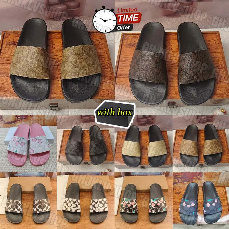 Designer coac Slides Mens Womens Sandals Flats Slippers Stylish Slippers Outdoor Beach Sandal Floral Print Flip Flops Brown Non-slip Comfortable Shoes