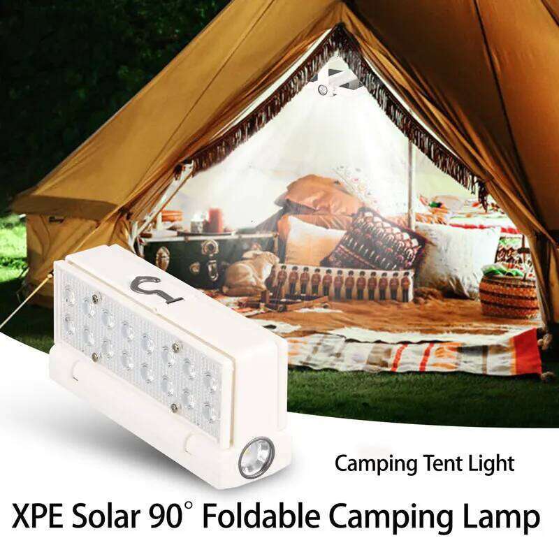 Solar Power LED Camping Lamp 90 Folding Portable Flashlight Lantern Outdoor Hiking Adventure Fishing Emergency Tent Light S260302