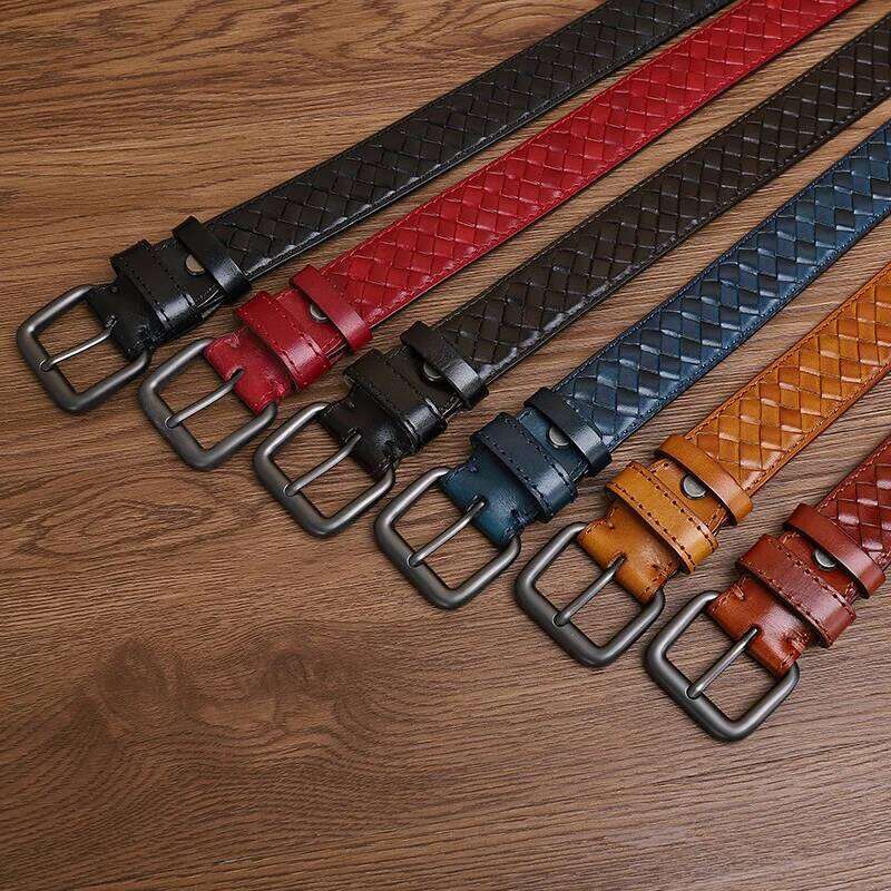 3.3cm Men Braided Young Style Top Layer of Cowhide Genuine Leather Needle Alloy Buckle Belt Woven Couple's Versatile Belts S260228