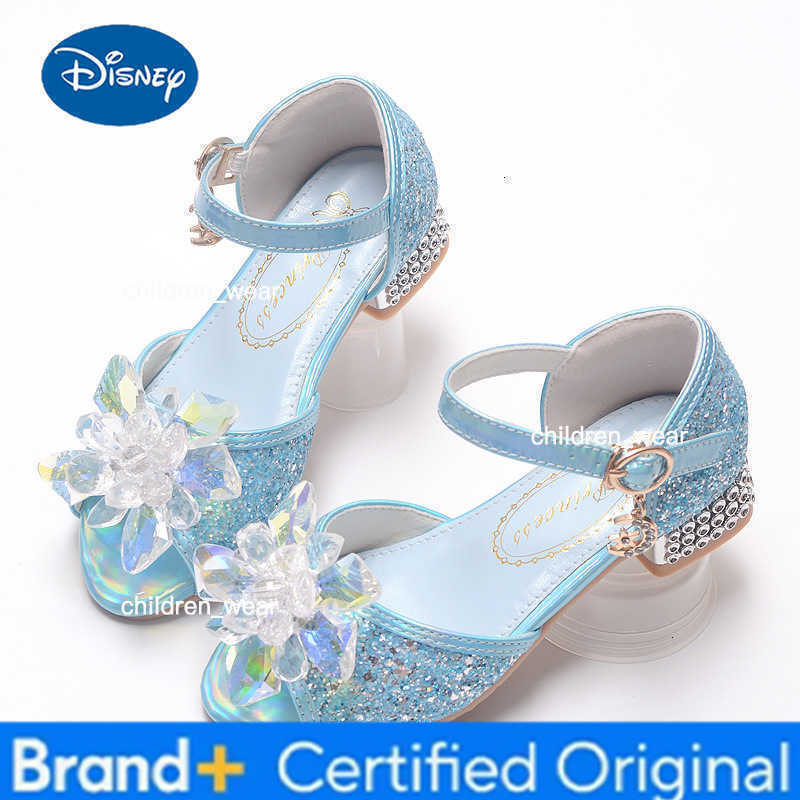 Disney New Girls Sandals Diamond Flower Latin Dance Kids Shoes Children High Heel Crystal Glitter Princess Party Dress Wedding Shoes H260303