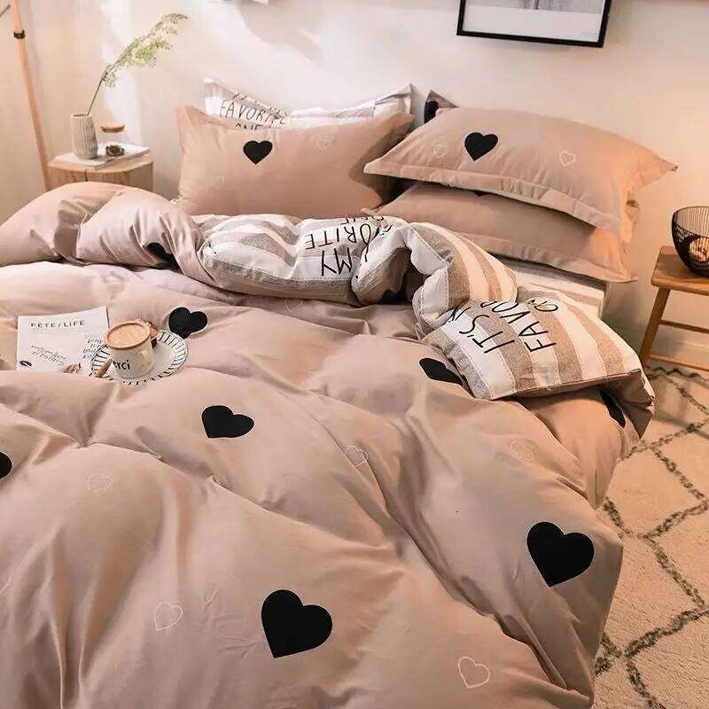 Korean Style Fashion Bedding Set Kids Adults Twin Full Queen Size Flat Sheet Duvet Cover Pillowcases Stripe Grid Bed Linen W260302