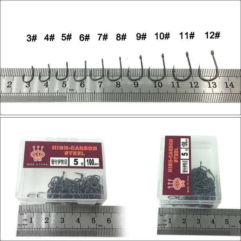 100Pcs High Carbon Steel Hooks 3 -12 # Set in Fly hook Jig Barbed Wire With Hole For Fishing Accessory Pesca Z260228