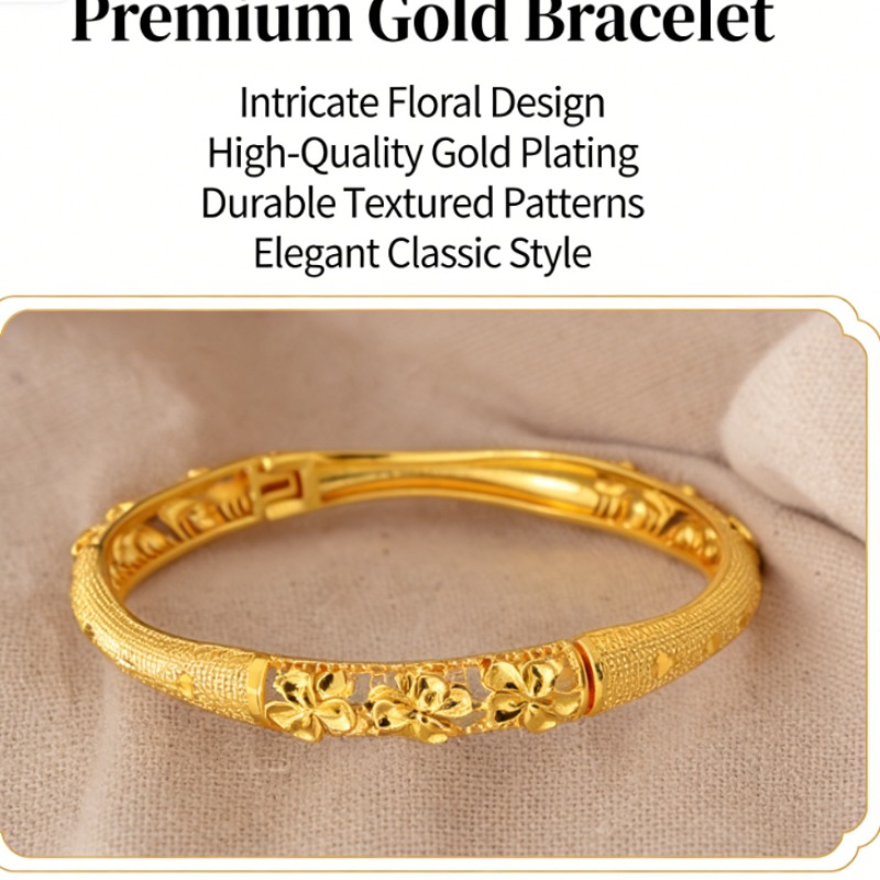 Women's Gold Plated Bangle Flower Phoenix Craft Hollow Adjustable Open Elegant Cuff Bracelet Chinese Style Exquisite Fashion Jewelry Gift For Lad