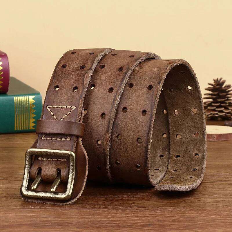 2025 Men 2 Pin Buckle Top Real Full Grain Genuine Leather 38 mm Double Needle Casual Jeans Belt S260228
