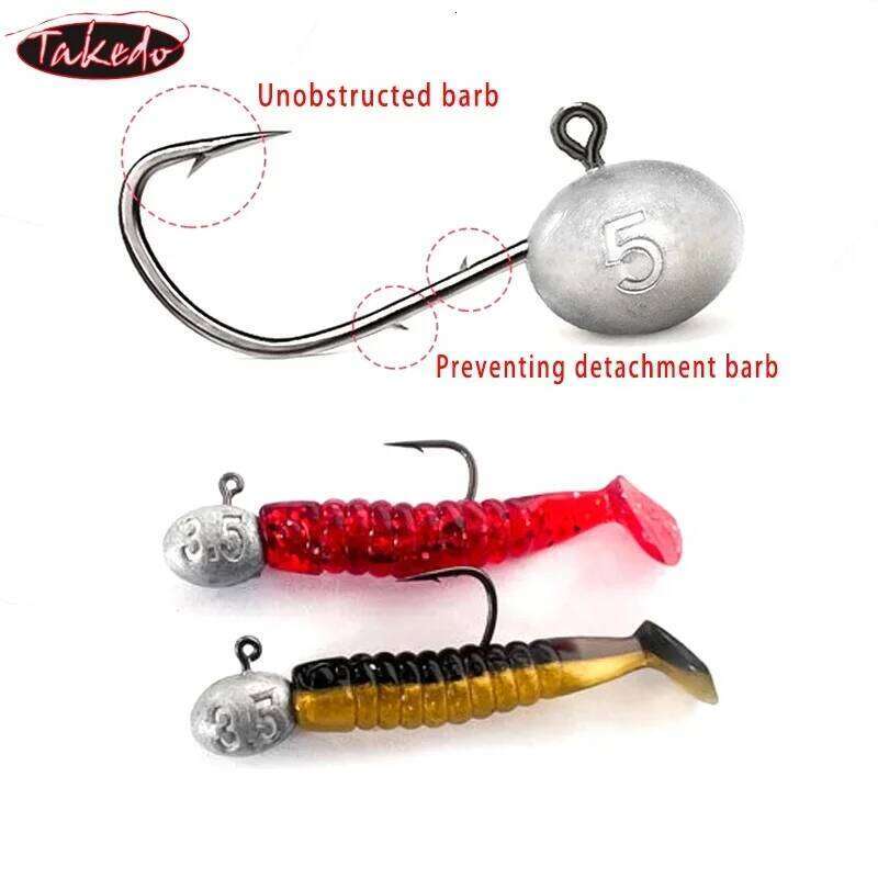 TAKEDO HG31 1.5G 2.5G 3.5G 5G Root Fishing Jig Head Double Back Barbed MUSTAD Hooks Soft Worm Hook For Bass Catfish Z260228