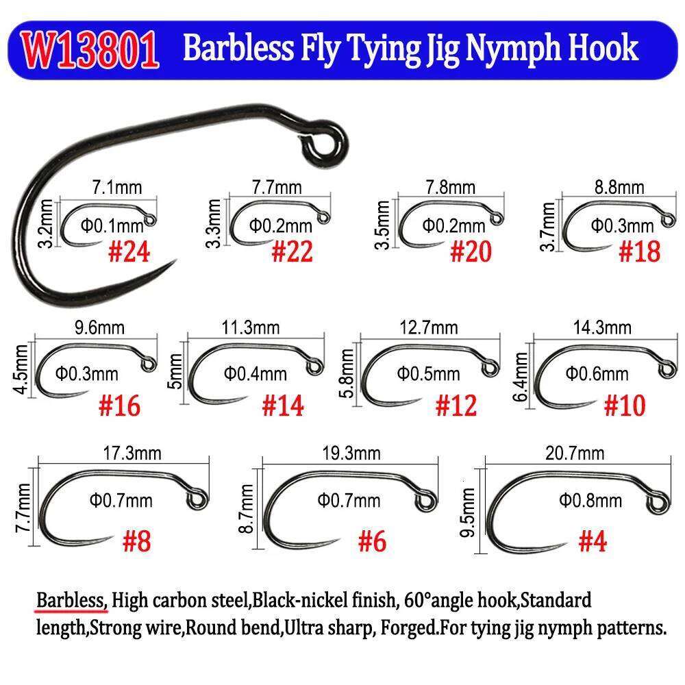 Wifreo 50pcs Barbed/Barbless Fishing Nymph Scud Caddis Dry Hooks Jig Streamer Clouser Wet Fly Tying Hook Z260228
