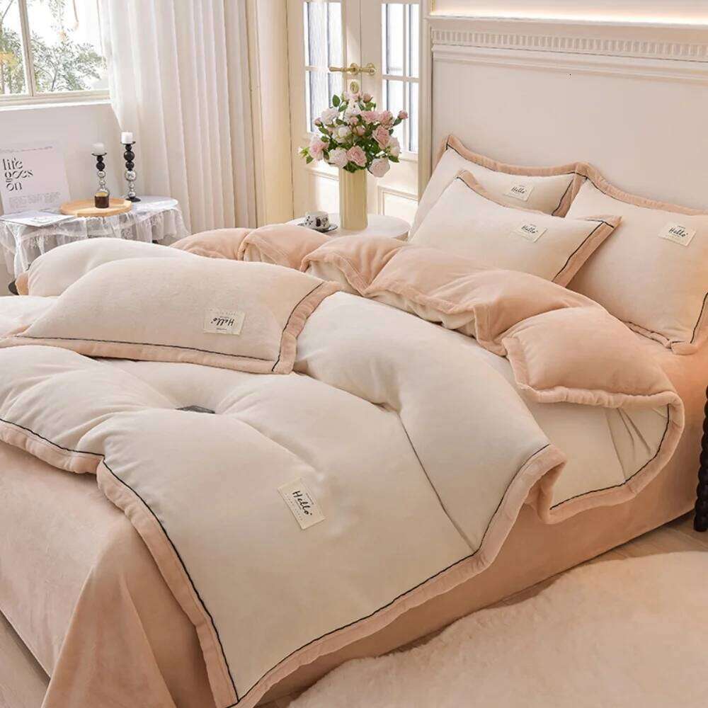 Thickened Milk Velvet Bedding Winter Warm Duvet Bedroom Decor Quilt Cover Bed Sheet Pillowcase Soft Four-Piece Set W260302