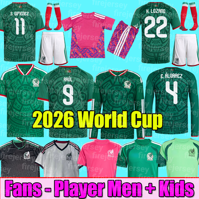 Green Mexico jersey 2026 World Cup Home away Kit soccer jerseys A. VEGA C. HUERTA L. ROMO RAUL football shirts men kids kit set Third training uniform gk