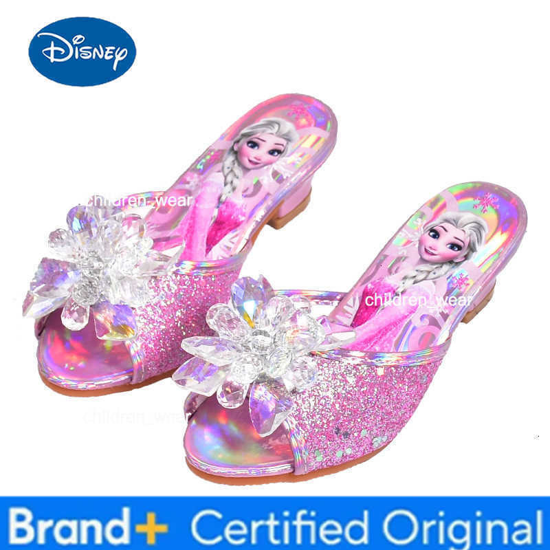 Disney Frozen Princess Elsa Shoes Slippers Girls High Heels Mules Fashion Crystal Shoes Childrens Summer Sandals Size 26-37 H260303