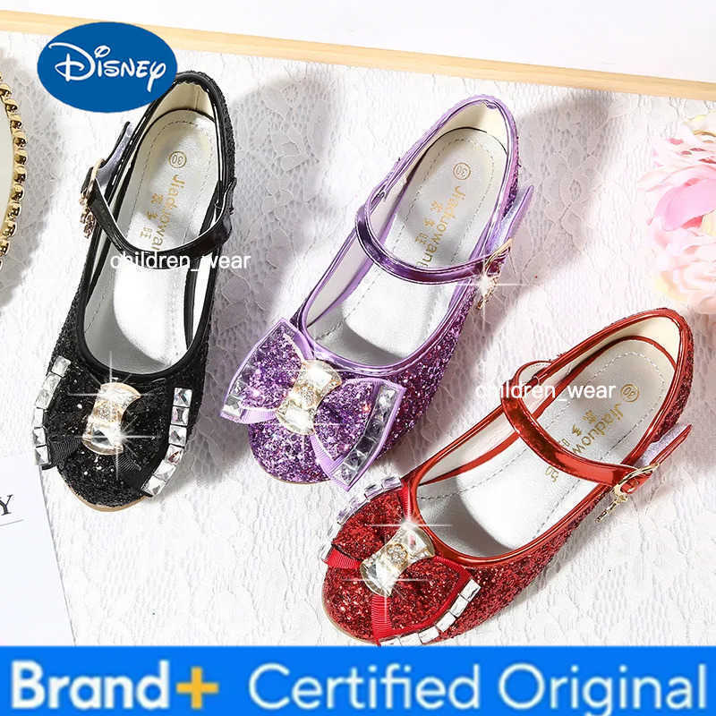 Disney Children Princess Sandals Kids Girls Wedding Shoes High Heels Dress Shoes Bowtie Purple Pink Blue Silver Shoes For Girls H260303