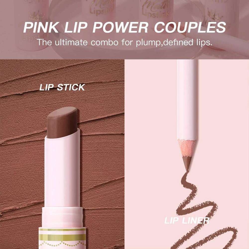 USHAS 2 In 1 Lipstick&Lip Liner Set, 18 Matte Nude Color Lipstick, Moisturizing and Long-Lasting, Perfect Lip Cosmetic H260302