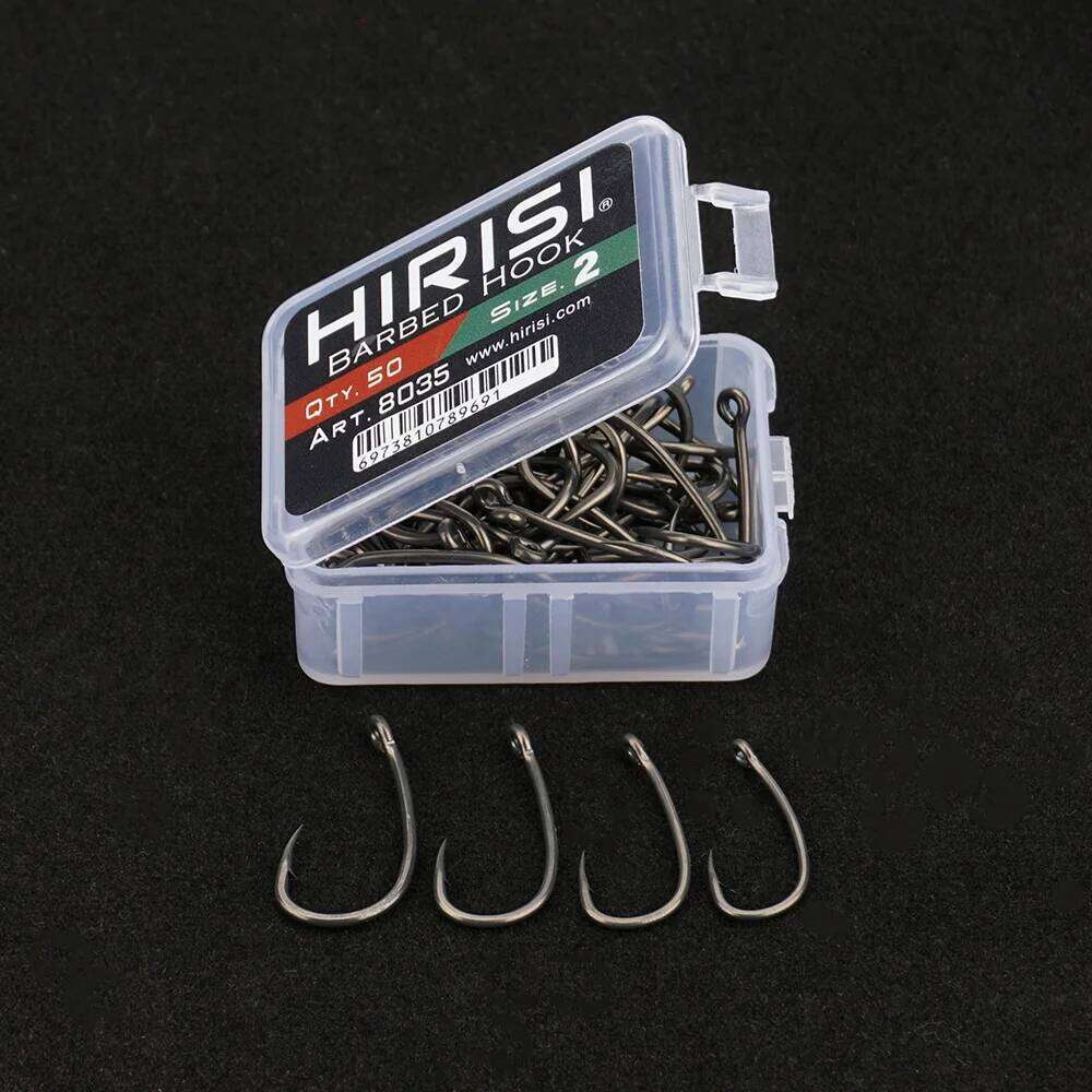 Hirisi 50Pcs High Carbon Stainless Steel PTFE Coated Micro Barbed Fish Hook Spliceable Box Fishing Tool 8035 Z260228