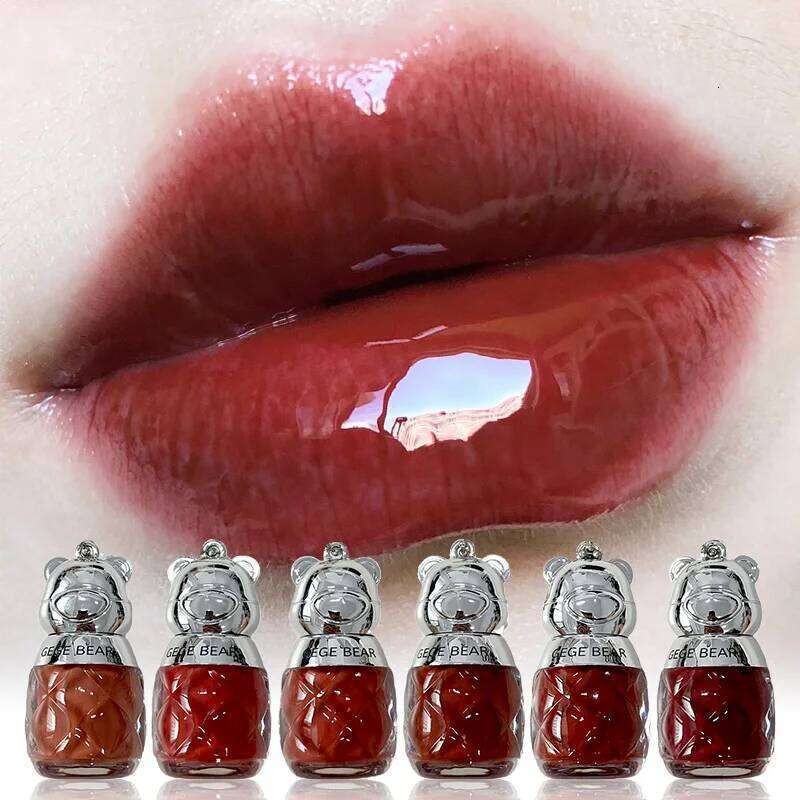 Gege Cute Bear Light Pitcher Glossy Dry Leather, High Gloss Ugly Lips, Accessories Lip Glaze, Highly Rich, White and Colors, Learn Man's Heart in