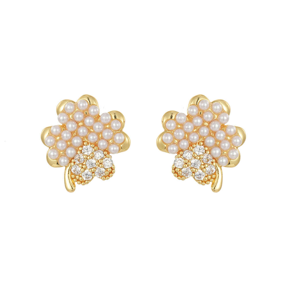 New Four-leaf Clover Micro-inlaid Pearl Earrings, Exquisite And Compact Studs With A High-end, Fashionable, Light-luxury Design