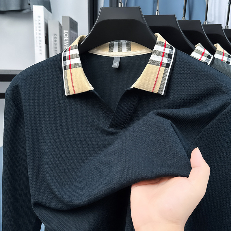 Luxury Brand Designer Clothes Autumn Men's Long-Sleeve Patchwork Scissor-Neck Fashion Casual Comfortable Trendy Men's Solid Color POLO Long-