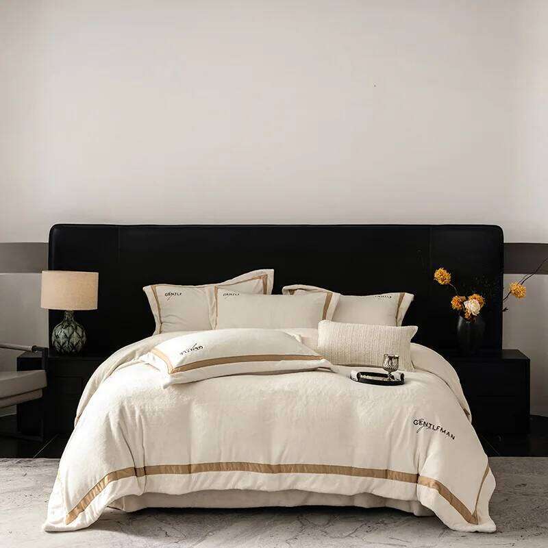 Customizable Nordic style milk embroidered four-piece set thickened double-sided fleece bed sheet quilt cover W260302