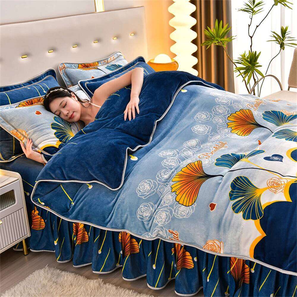 Light Luxury Class A Milk Four-Piece Sets Winter Thickened Bedding Set Warm Fleece Home Anti-static Duvet Cover Bed Sheet W260302 W260302