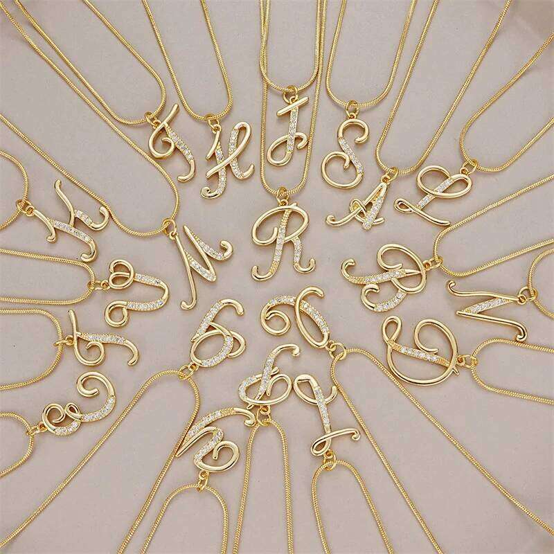 Gold Color Letter Pendant Necklace for Women Zircon Crystal Snake Chain Choker Alphabet Irregular A-Z Accessories Jewelry Gifts Y260302