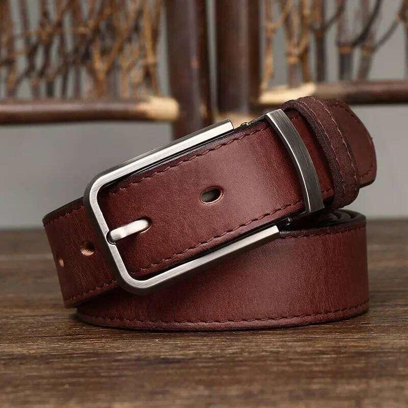 3.3CM Pure Cowhide Genuine Leather for Men's High Quality Jeans Pin Buckle Business Belts Cowboy Waistband Male Fashion Designer S260228 3f6 04f