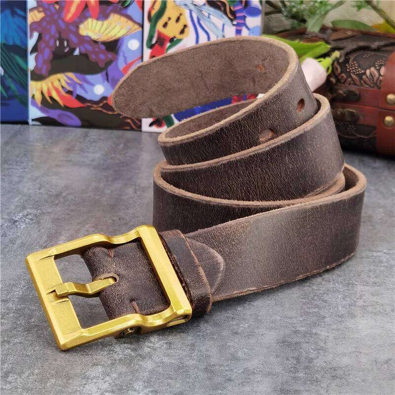 Solid Brass Buckle Retro Style Men's Thick Leather Ceinture For Long Waist Vintage Belt Men MBT0133 S260228