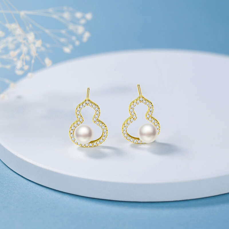 Zircon Hollow Gourd Earrings For Women Simple And Elegant Ear Jewelry Unique Design With Imitation Pearls Trendy Accessories