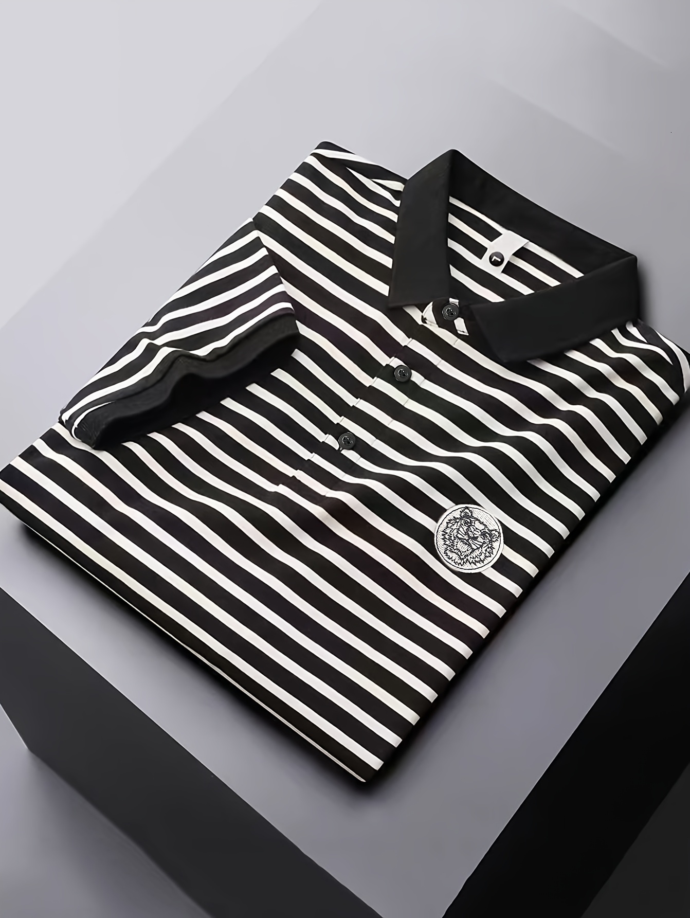 Luxury Brand Designer Clothes Embroidered Striped Short Sleeve Polo Shirt | Casual Skinny Fit Men's T-Shirt, Medium Stretch Fabric, No Belt, Anim